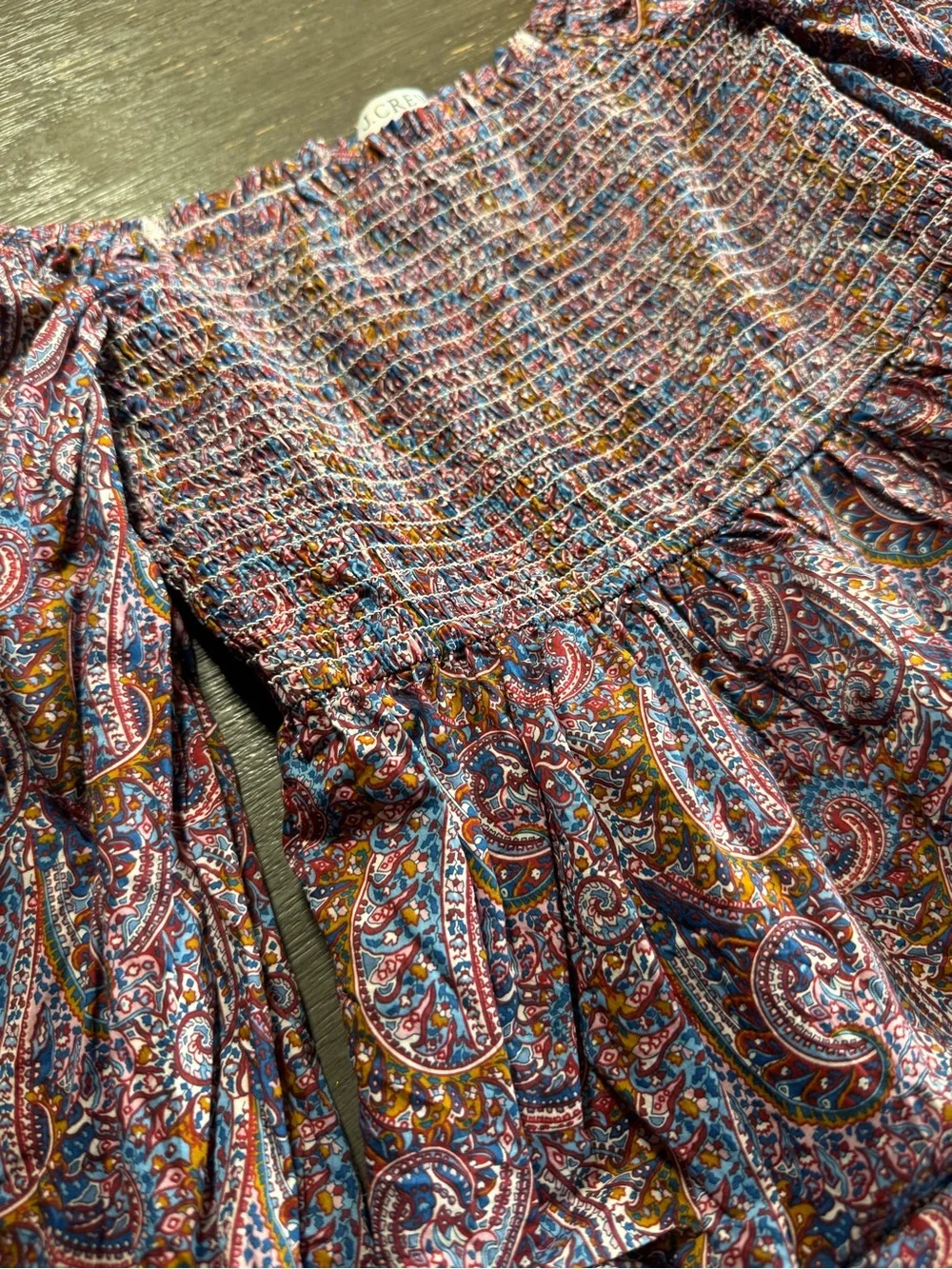 J. Crew Liberty Paisley Purple Pink Smocked Babydoll Blouse Top XS